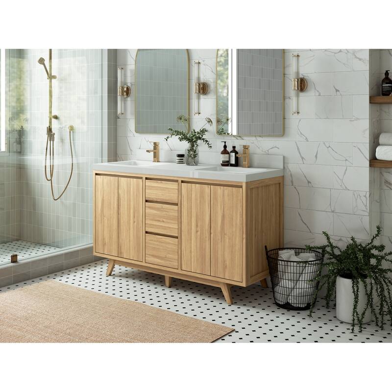Willow Collections 60 in. W x 22 in. D Madison Teak Double Sink Bathroom Vanity with Countertop