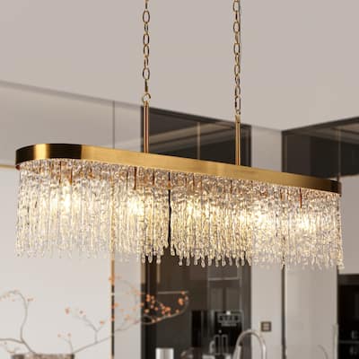 Modern 5-Light Crystal Chandelier Island Lights for Kitchen Island - Gold - 43.3" W x 19.2" H x 10" D