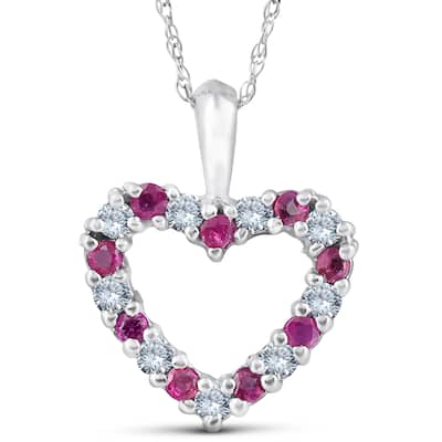 1/2ct Ruby & Diamond Heart Pendant Necklace 14 Karat White Gold 1/2" Tall