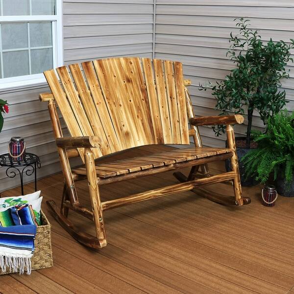 Shop Sunnydaze Rustic Fir Wooden Log Cabin Rocking Loveseat 500 Pound Capacity Brown Brown Overstock 28527768