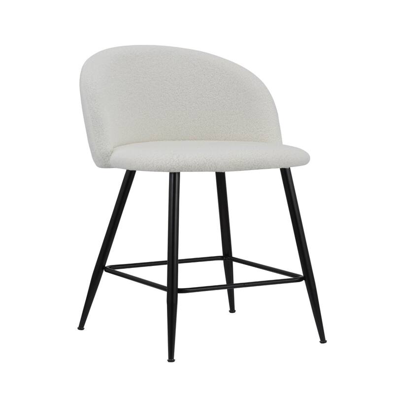 Set of 2 White Black Fabric Metal Low Back Bar Chairs with Footrest - 18” x 18” x 41”