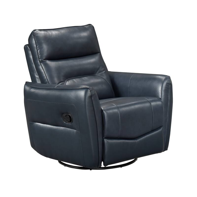 Esther 36" Leather Swivel Glider Recliner - Pull-Handle Motion - Dark blue