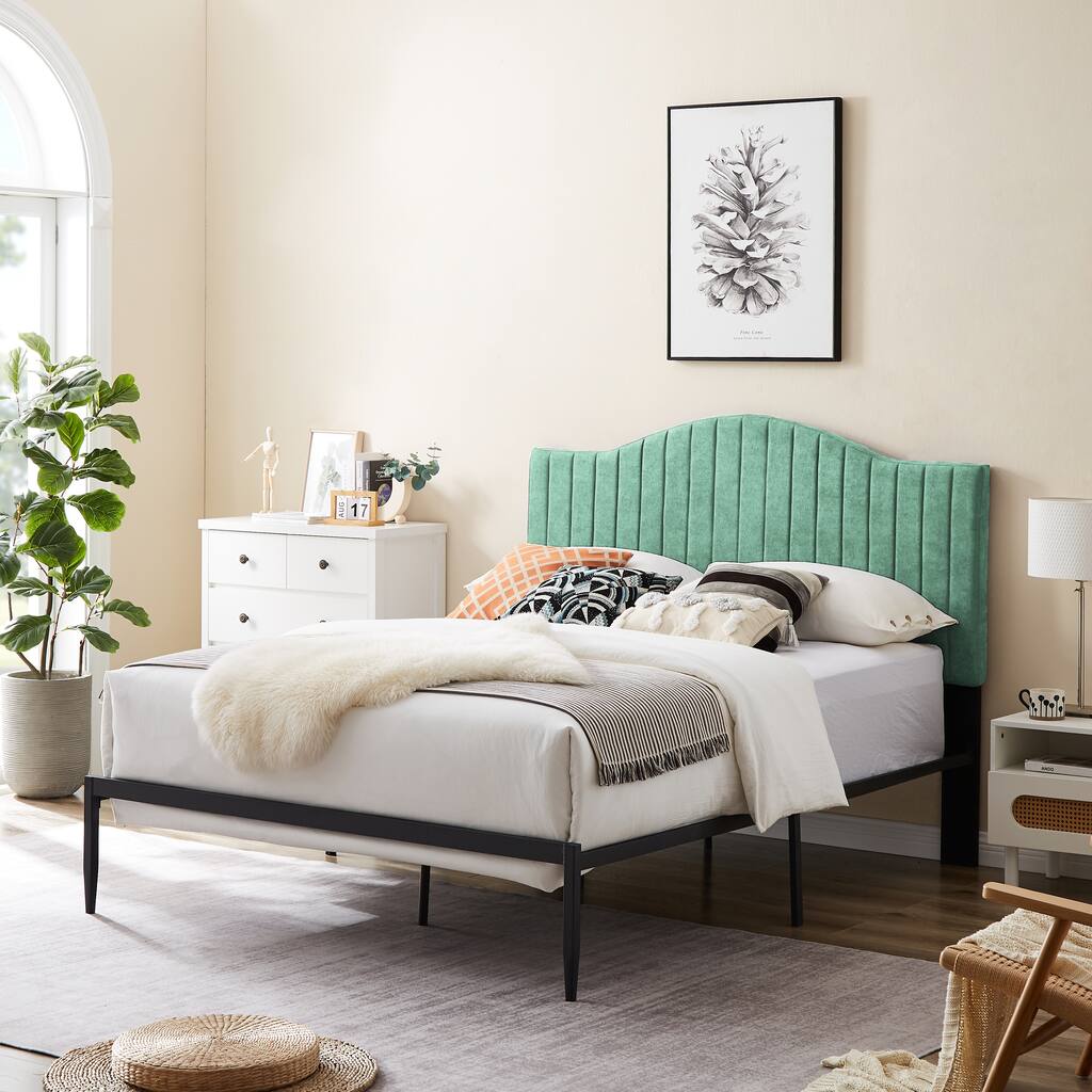 Modern Velvet Platform Bed with Sturdy Metal Frame - Easy Assembly
