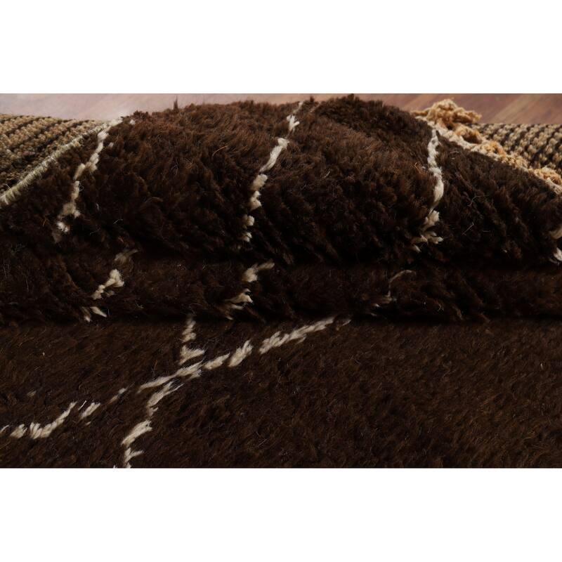 Hand Knotted Oriental 100% Wool Carpet Modern Geometric Brown Moroccan Area Rug - 8' 6'' X 5' 0''