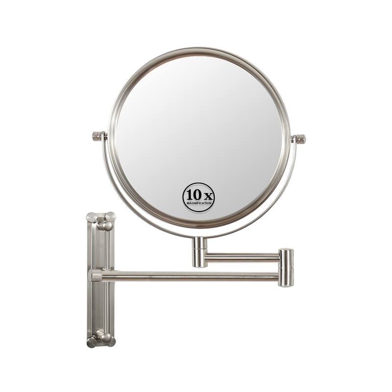 10x Magnifying Wall Mounted Makeup Mirror Finish Satin in Nickel Finish
