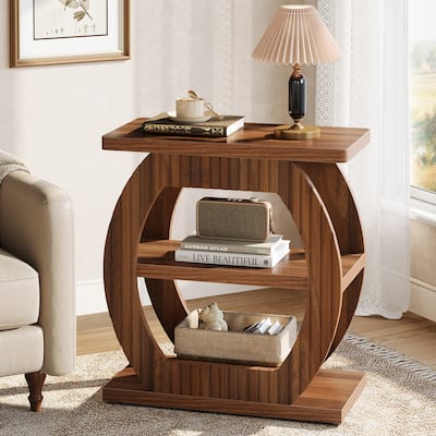 Side Table with 3 Tier Storage Shelves End Table for Living Room