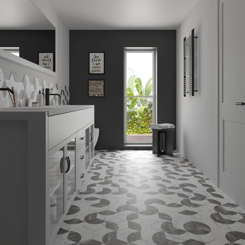 Merola Tile Classico Bardiglio Hex Moon Dark 7" x 8" Porcelain Floor and Wall Tile
