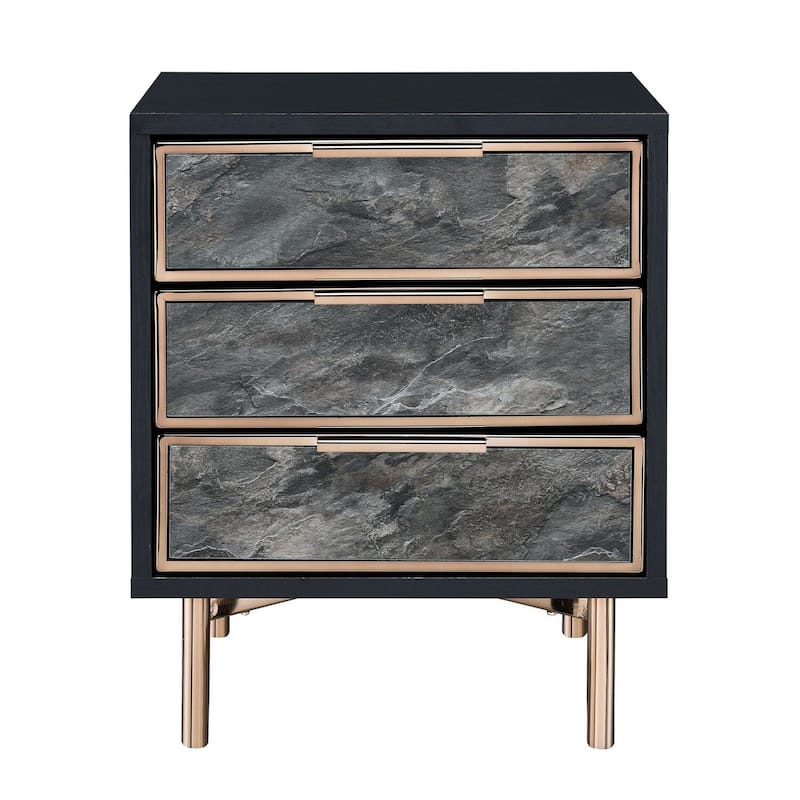19 in. Black and Gold Rectangle Metal End Table with Storage Drawer for Convenience