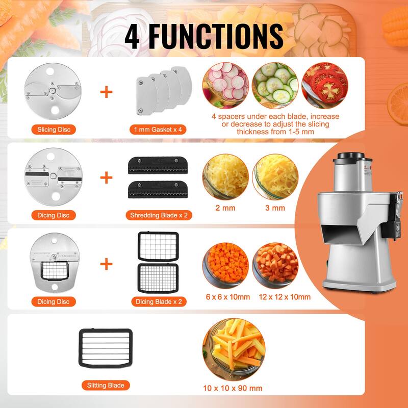 Electric Vegetable Slicer for Slicing Shredding Dicing and Slitting, with Cut-Resistant Gloves