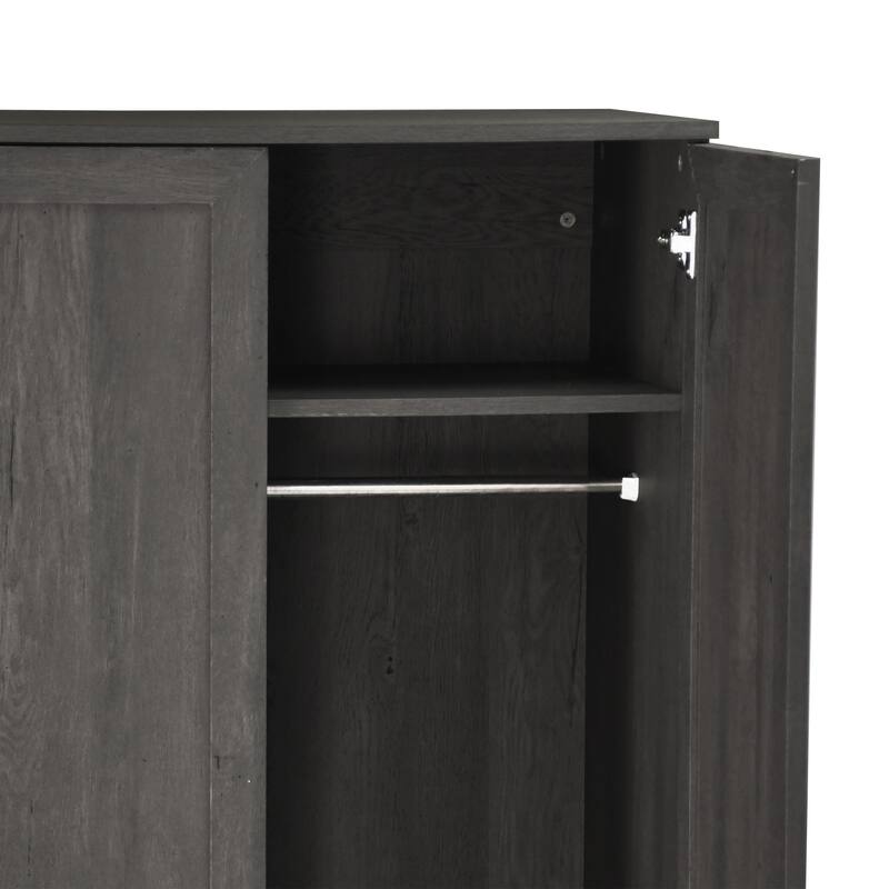 2-Door Wardrobe with Hanging Rods and Shelves - Spacious Bedroom Armoire Clothes Storage Cabinet, Folding Area and Hanging Area