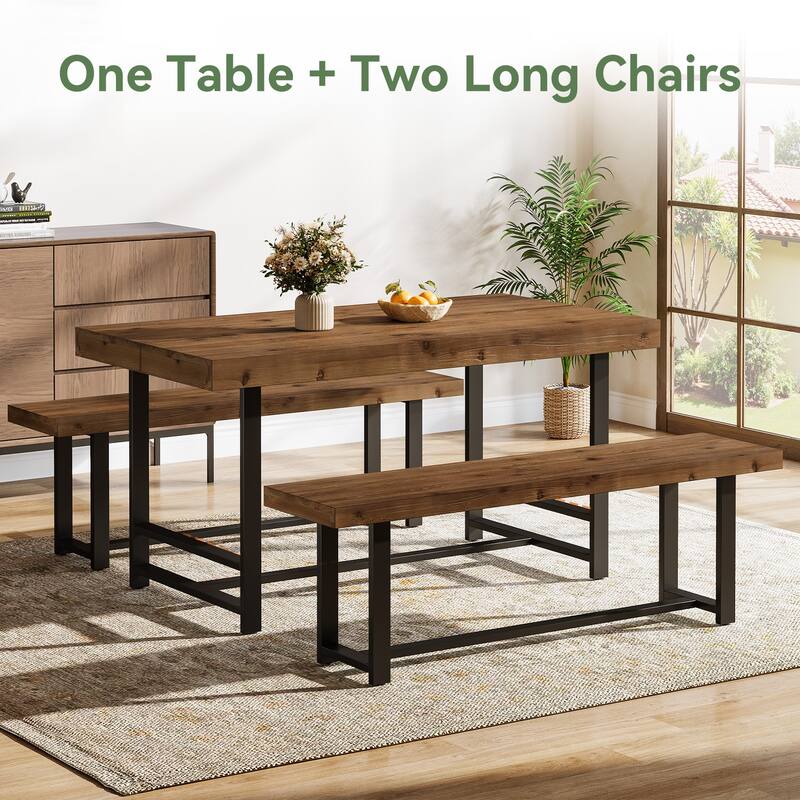 Rustic Rectangular Dining Table Set for 4 with 2 Chairs, Brown - N/A