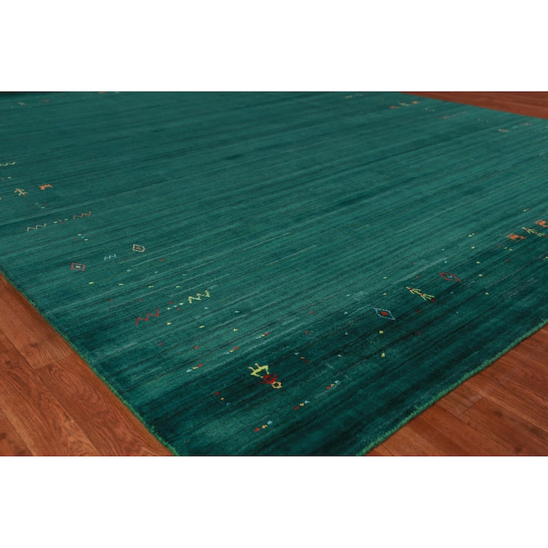 Hand Knotted Oriental 100% Wool Carpet Tribal Tribal Green Gabbeh Area Rug - 9' 9'' X 8' 1''