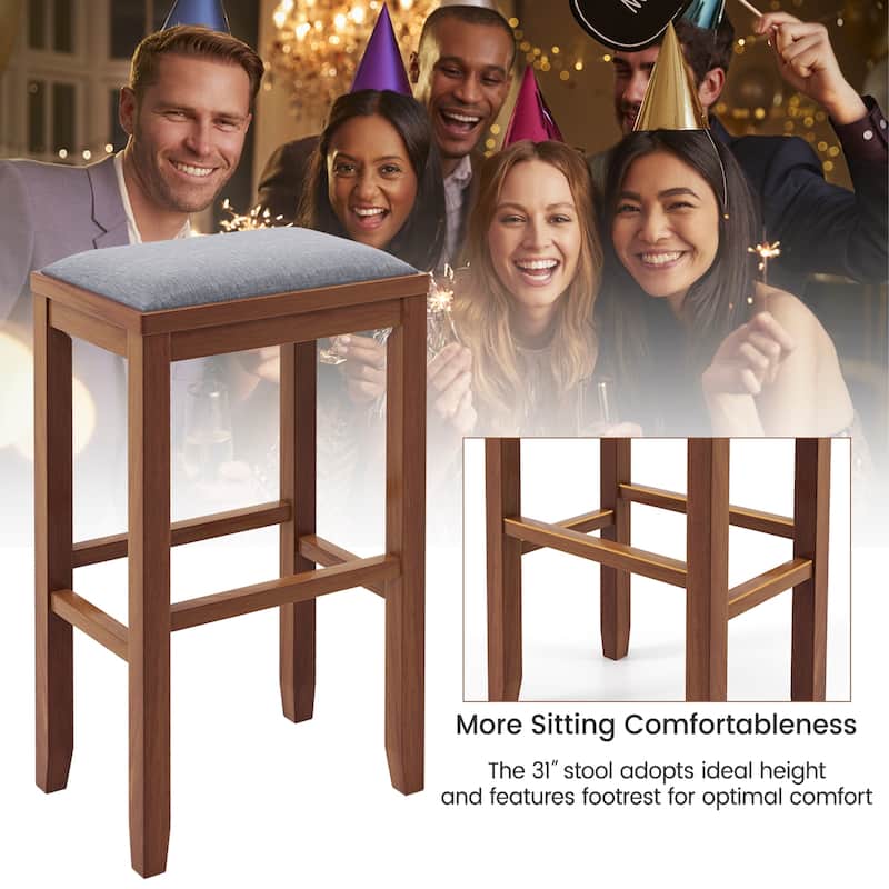 Costway Set of 2 Upholstered Bar Stools Wooden Counter Height Dining