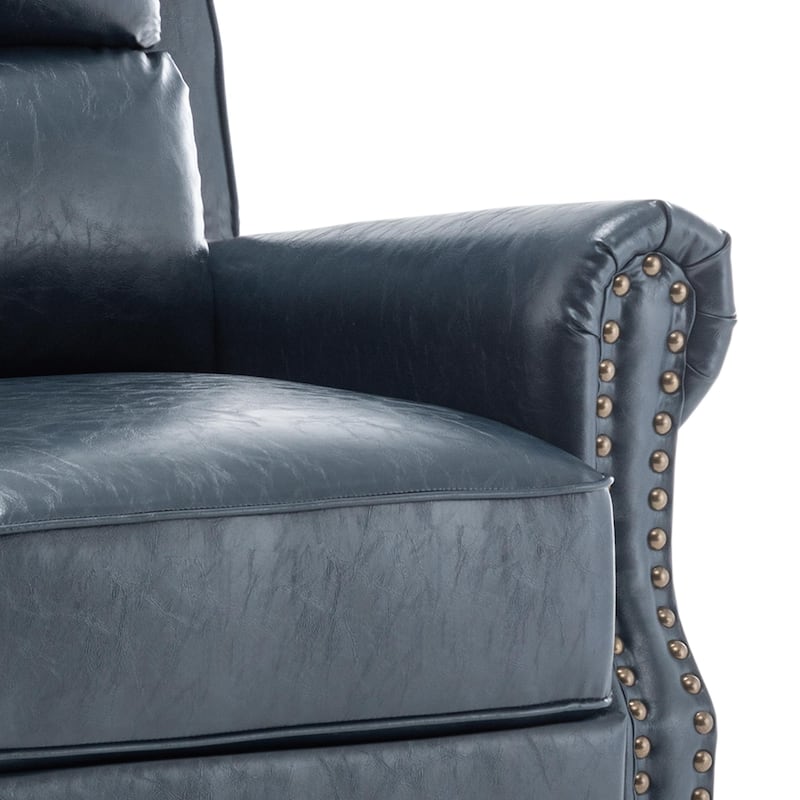 Mid-Century Nailhead PU Leather Linen Recliner