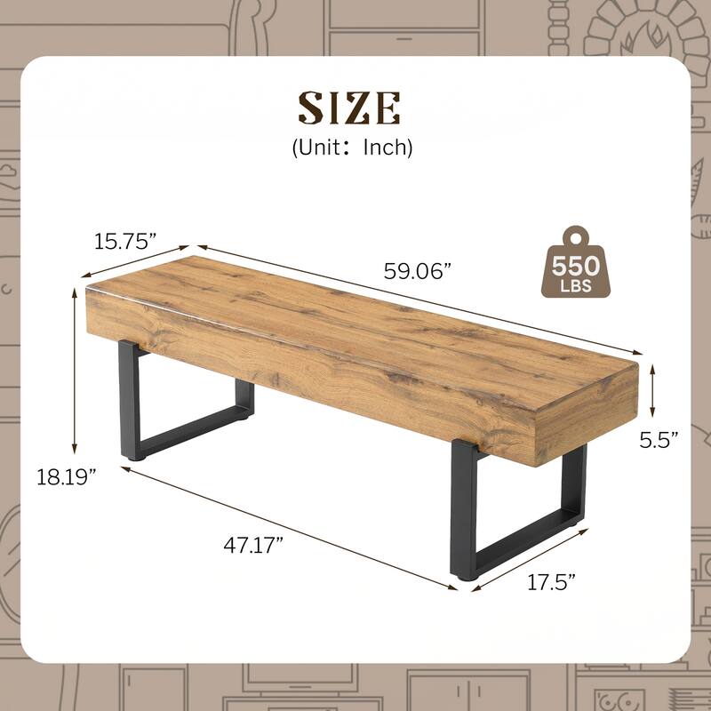 Wood Bench for Bedroom End of Bed, Farmhouse Indoor Kitchen Table Benches