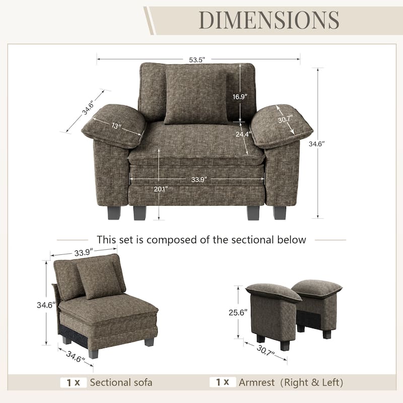 MAISON ARTS Cloud Modular Sofa, Deep Seat Chenille or Corduroy Couch with Removable Arms, 1–4 Seater