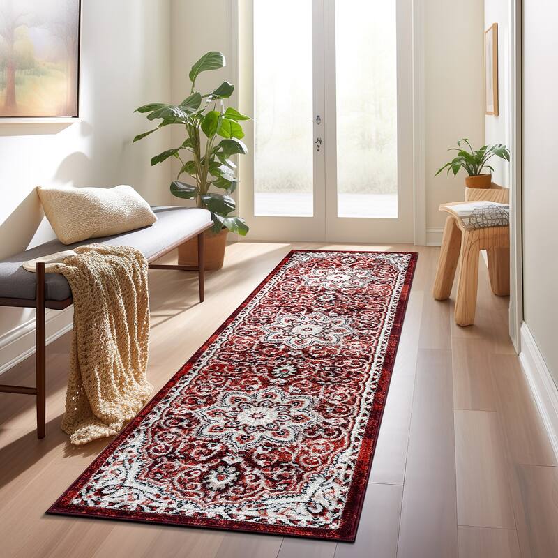 Traditional Medallion Area Rug - 2' x 7' - Red - Runner