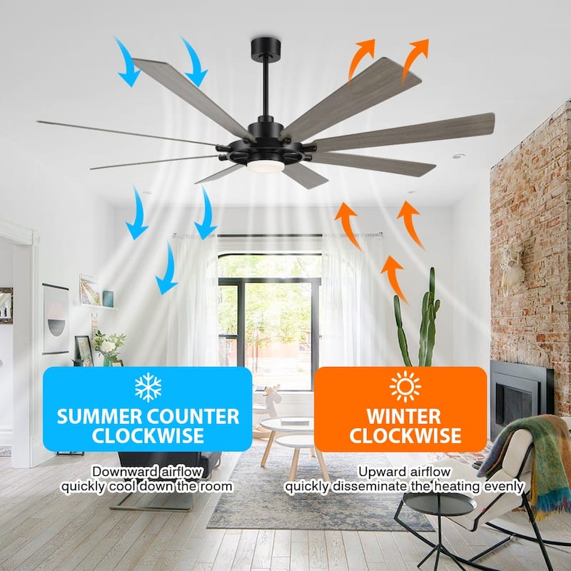 WINGBO 60-inch/72-inch 8-Blades Indoor DC Motor Ceiling Fan With LED Light and Remote Control