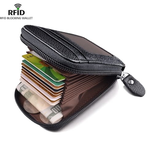 Leather Wallet Zipper Credit Card Wallet Rfid Credit Card Holder Protector Id Card Window Credit Card