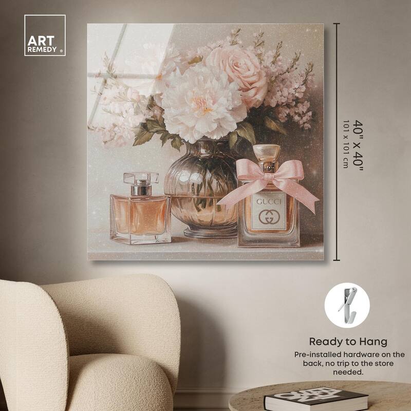 Peach Perfume Flowers in Vase Acrylic by Art Remedy, Ready to Hang