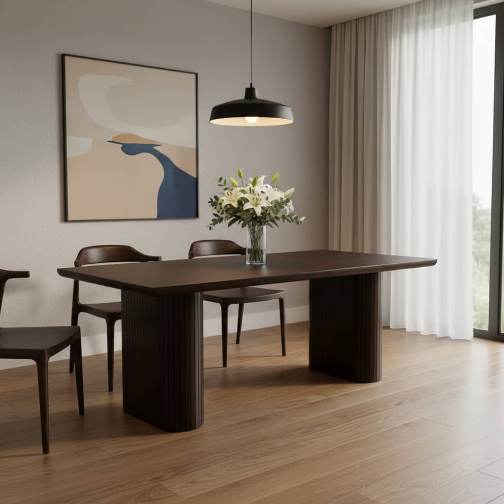 HomeRoots 82" Dark Brown Wood Double Pedestal Base Dining Table - 82.00 in. x 30.00 in. x 38.00 in.