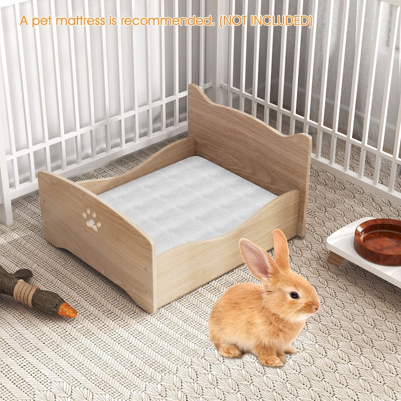 Natural Elevated Pet Bed Frame with Cute Headboards and Rails Ideal for Small Animals - 21" x 18" x 20"
