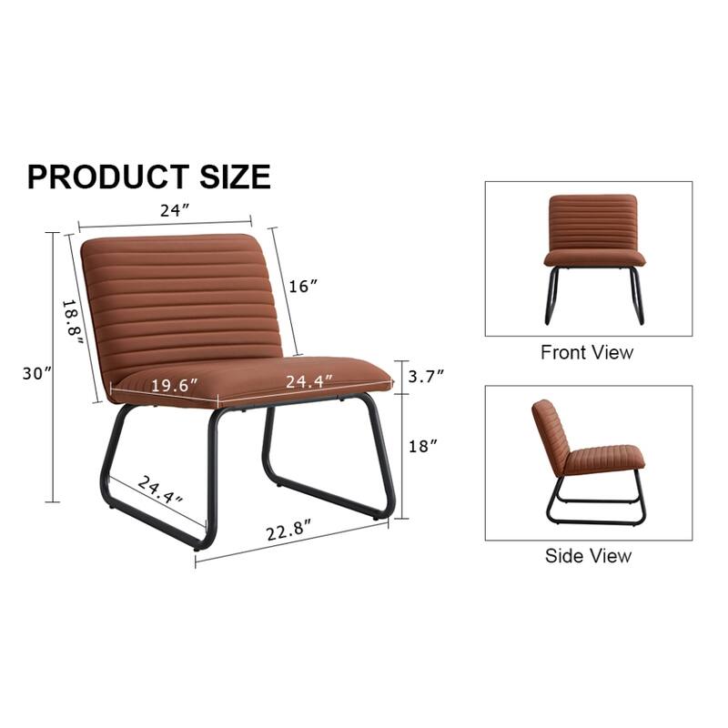 22 in.W Armless Sofa Chair with PU Backrest Paired with Metal Legs