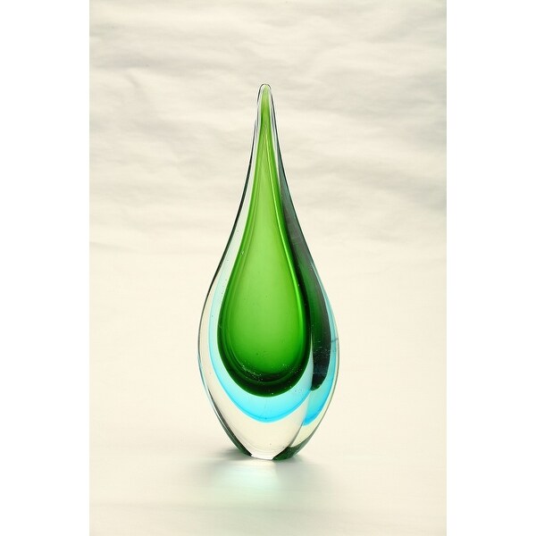 13" Green and Blue Hand Blown Glass Drop Tabletop Decor - N/A