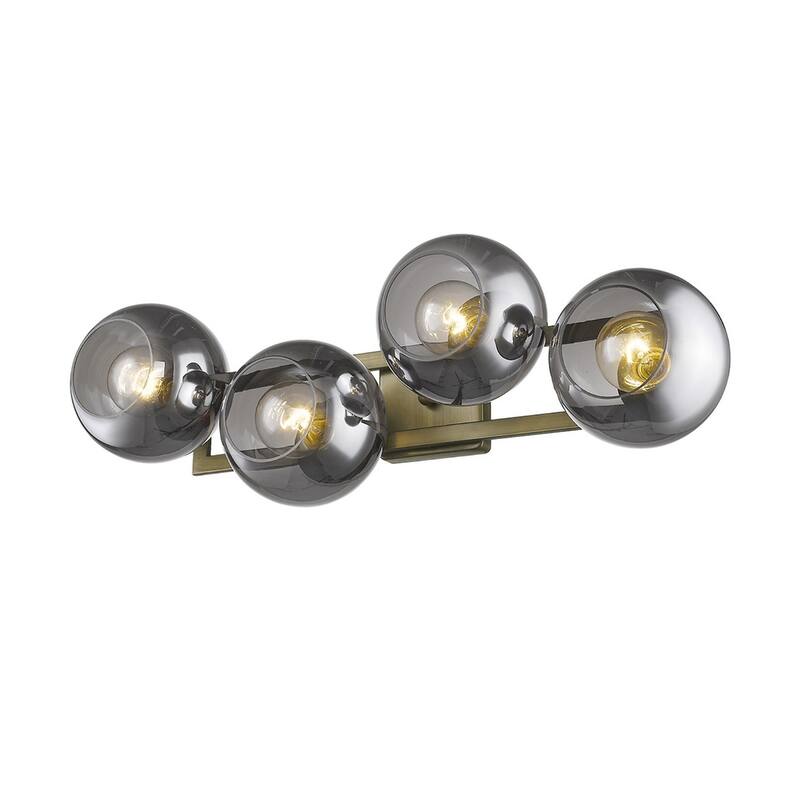 Modern Hardwired Brass and Grey Wall Sconce 4-Light Flush Mount with E26 Base and Smoke Glass Globes