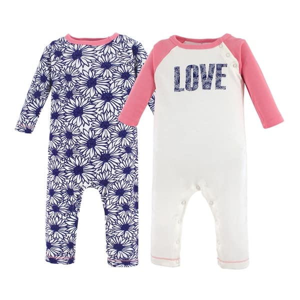 slide 1 of 1, Touched by Nature Baby Girl Organic Cotton Coveralls 2pk, Daisy 0 - 3 Months - Blue/Pink