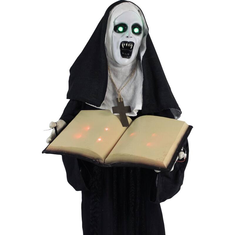 Haunted Hill Farm Life-Size Animatronic Witch, Indoor/Outdoor Halloween Decoration, Flashing Green Eyes, Talking, Battery
