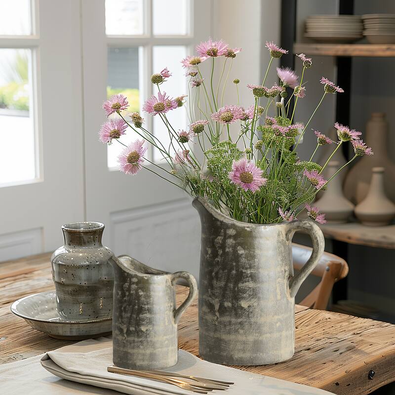 2-Piece Rustic Farmhouse Pitcher Terracotta Vase Set