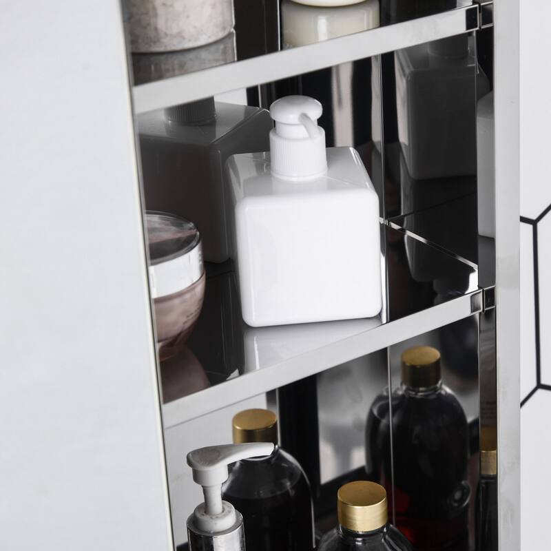 Silver Stainless Steel Wall-Mount Mirror Cabinet with Sliding Door Shelves - 18" W x 4.75" D x 26" H