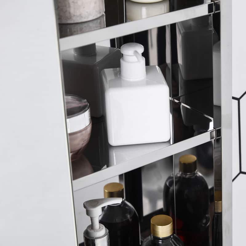 kleankin 18'' x 26''/46cm x 66cm Wall Mount Bathroom Medicine Cabinet Mirror Sliding Door with 3-Tier Storage Shelf