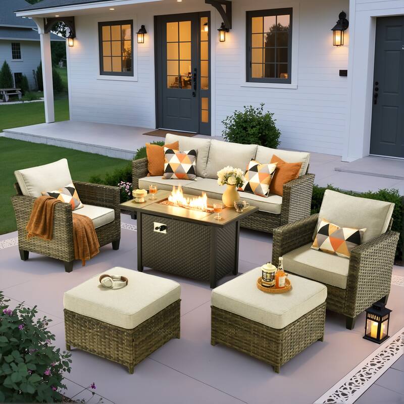 OVIOS 6 Pieces Patio Furniture Set with Fire Pit