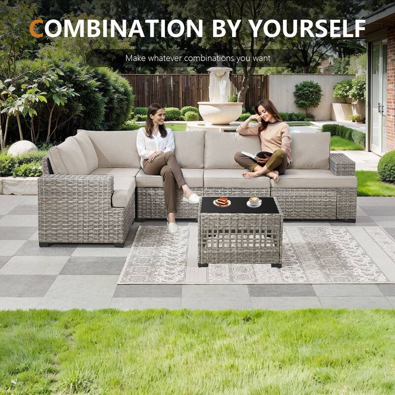 Pocassy Outdoor Sectional Sofa Patio Furniture Sets with Thickened Cushions