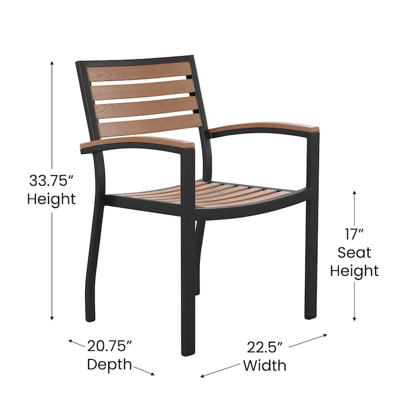 Black Steel Framed 36" Square Faux Teak Table with Umbrella Hole & 4 Club Chairs