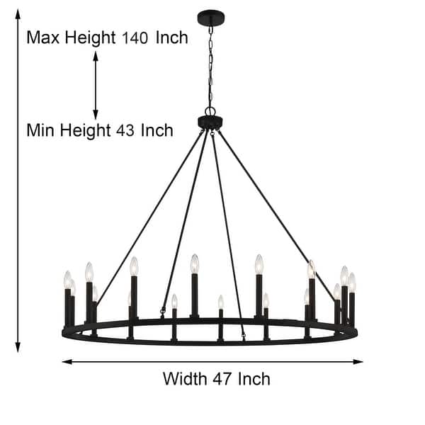 dimension image slide 0 of 4, 47In Farmhouse 16-light Large Round Wagon Wheel Candle Chandelier - 47'' D X 140'' H