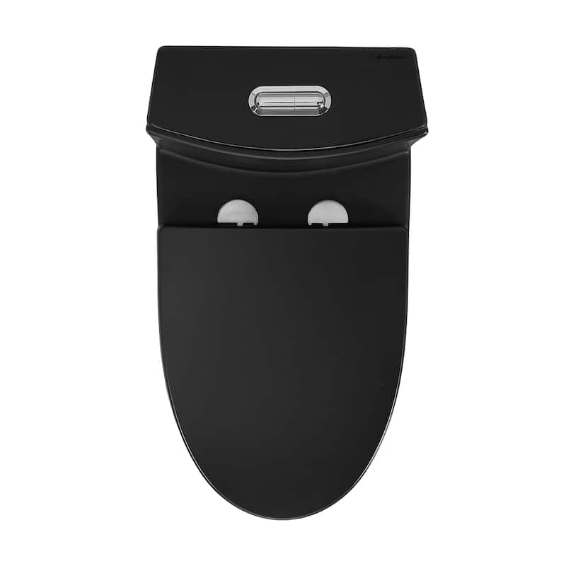 Angers One Piece Elongated Toilet Dual Vortex Flush 1.1/1.6 Gpf With 10" Rough-In, Matte Black - 27" x 15.15" 31.2"