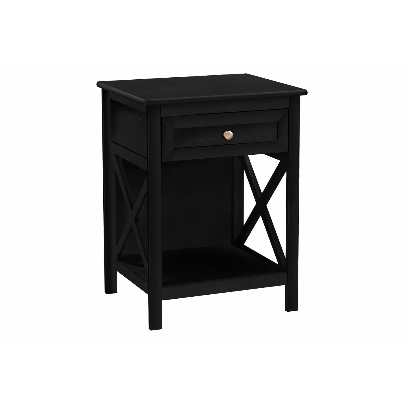 Two-Tier Accent Table Nightstand With Storage Drawer Transitional Design In Antique Finish