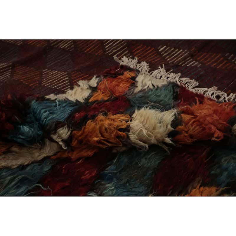 Hand Knotted Oriental 100% Wool Carpet Modern All-Over Multi-Colored Moroccan Area Rug - 9' 7'' X 6' 8''