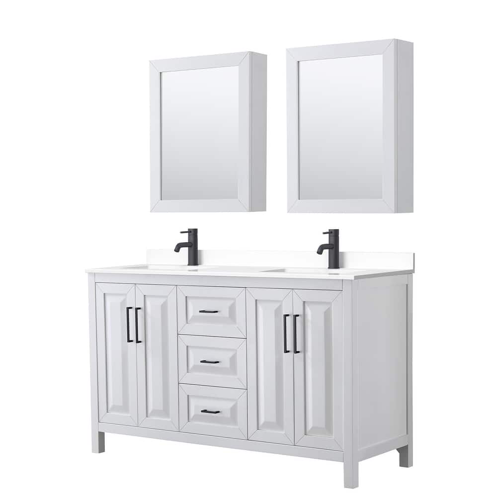 Daria 60 Inch Double Vanity, Cultured Marble Top, Medicine Cabinets