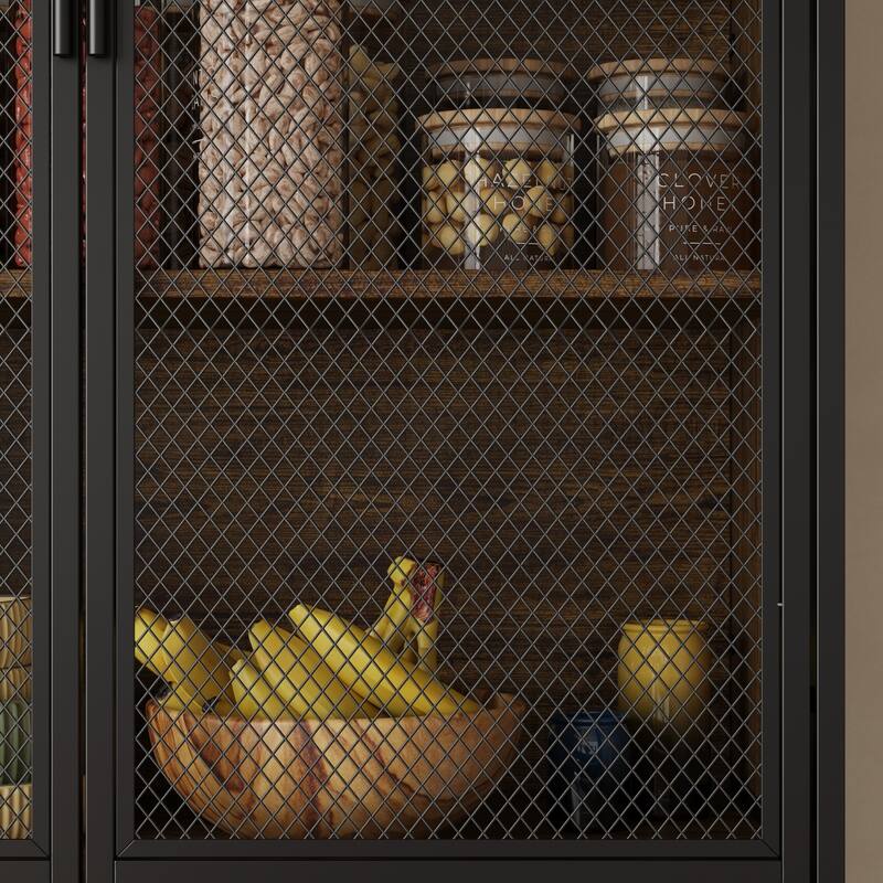 Multifunctional Kitchen Cabinet Collection Metal Frame Shelf Brown Walnut Color