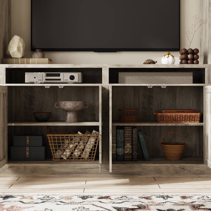 Entertainment Center for 70 Inch TV, Large Media Console with Storage Cabinets Farmhouse TV Wall Unit
