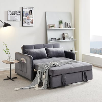 3 in 1 Sleeper Sofa Couch Bed, Pull Out Loveseat with StorageTwins Velvet Convertible Sofa Couch with 2 Pockets & USB Ports