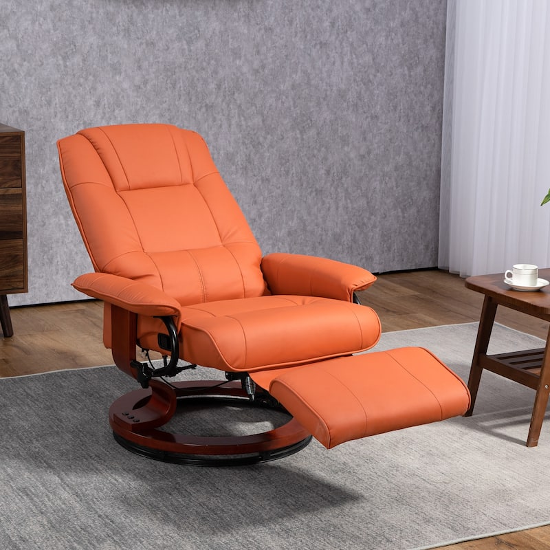 Faux Leather Manual Recliner, Adjustable Swivel Lounge Chair with Footrest, Armrest and Wrapped Wood Base for Living Room