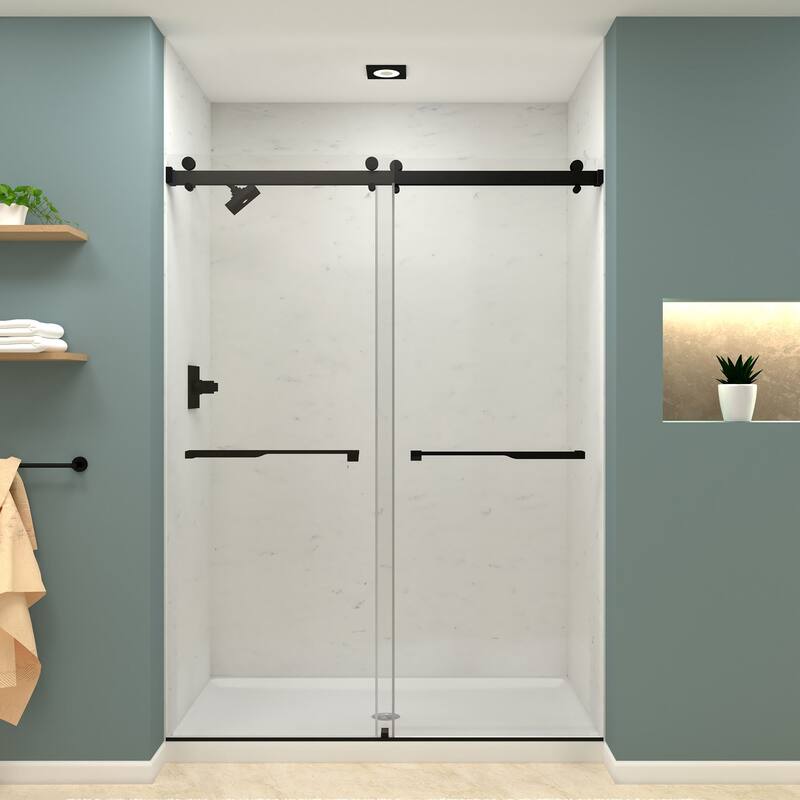 Brooklyn 60 in. W x 80 in. H Double Sliding Frameless Shower Door with Clear Glass - 58-60-in W x 80-in H
