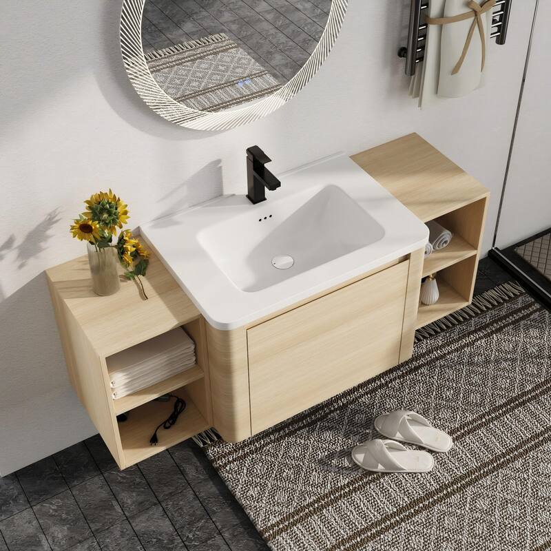 Malwee 28"/40"/52"/68" Floating Bathroom Vanity, Wall Mounted Bathroom Vanity with Ceramic Sink,Soft Close Door and Shelf