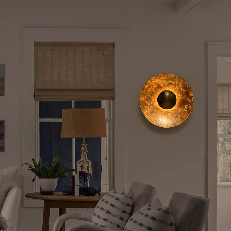 Gold Iron LED Wall Sconce with Interior Gold Leaf Finish Dimmable