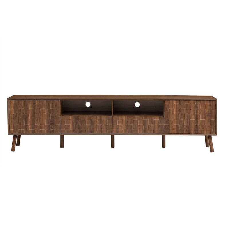 Modern 70" TV Stand for TVs up to 80", Entertainment Center Media Console Table with Solid Wood Legs and Open Storage